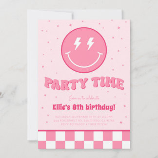 Smiley Preppy Face Girl Pink zum Geburtstag Einladung