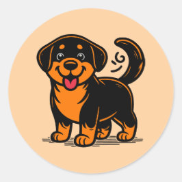 Smiley Rottweiler Pup – Cute Cartoon Runder Aufkleber
