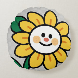 Smiley Sonnenblume an einem karierten Tag Rundes Kissen