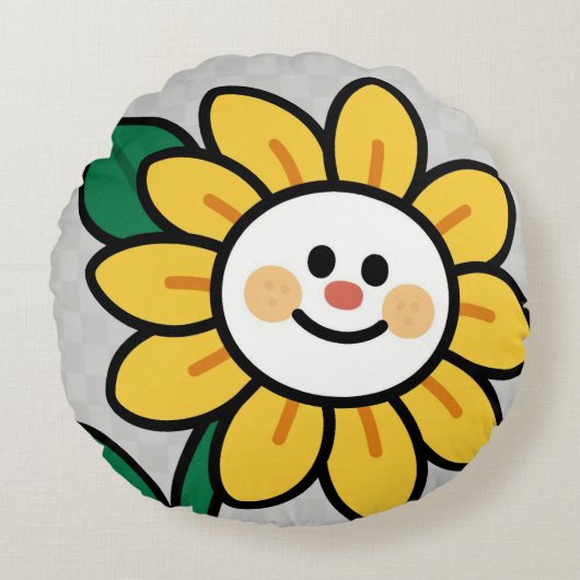 Smiley Sonnenblume an einem karierten Tag Rundes Kissen (Vorderseite)