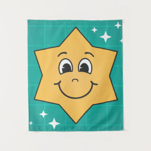 Smiley Stern gelb blau Weihnachten Kinder Design Wandteppich