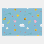 Smiley Wolken, Bienen und Blume Nahtloses Muster Geschenkpapier Set (Vorderseite 3)