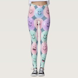 Smileys Grid Leggings - Pastel Gen Z Vibes