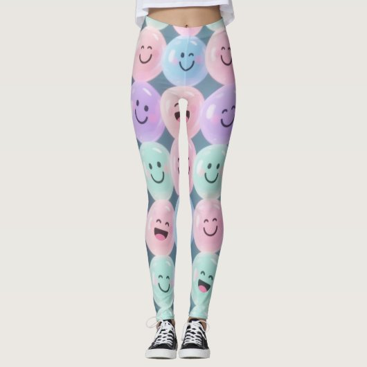 Smileys Grid Leggings - Pastel Gen Z Vibes (Vorderseite)