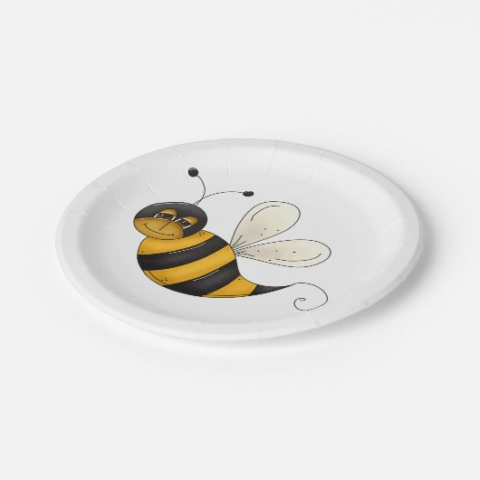 Smiling Bee Fun Bumblebee Character Pappteller (Schrägansicht)