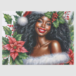 Smiling Black Woman In Santa Hat Christmas Seidenpapier