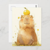 Smiling Capybara with Yuzu Fruit on Head Postkarte (Vorne/Hinten)