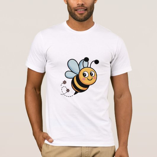 Smiling Cartoon Bee with Flowers T-Shirt (Vorderseite)