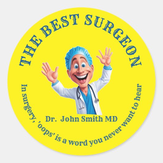Smiling Cartoon Surgeon Design Medical Gift Idea Runder Aufkleber (Vorderseite)