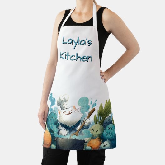 Smiling Cat Chef Cooking with Animated Vegetables Schürze (InSitu)