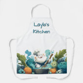 Smiling Cat Chef Cooking with Animated Vegetables Schürze (Vorderseite)