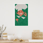 Smiling Chef Matchbox Art Print, Czechoslovakian Poster (Küche)