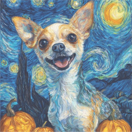 smiling chihuahua dog starry night by Van Gogh fin Aufkleber (Vorderseite)