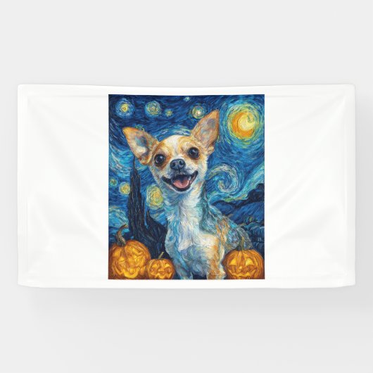 smiling chihuahua dog starry night by Van Gogh fin Banner (Horizontal)