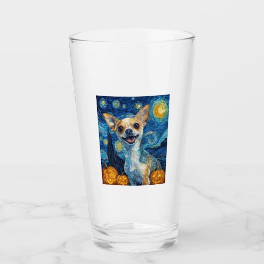 smiling chihuahua dog starry night by Van Gogh fin Glas (Vorderseite)
