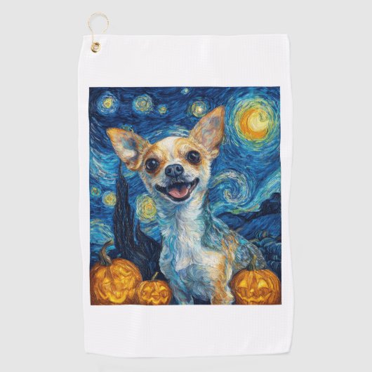 smiling chihuahua dog starry night by Van Gogh fin Golfhandtuch (Vorderseite)