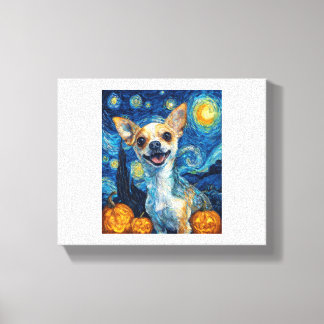 smiling chihuahua dog starry night by Van Gogh fin Leinwanddruck