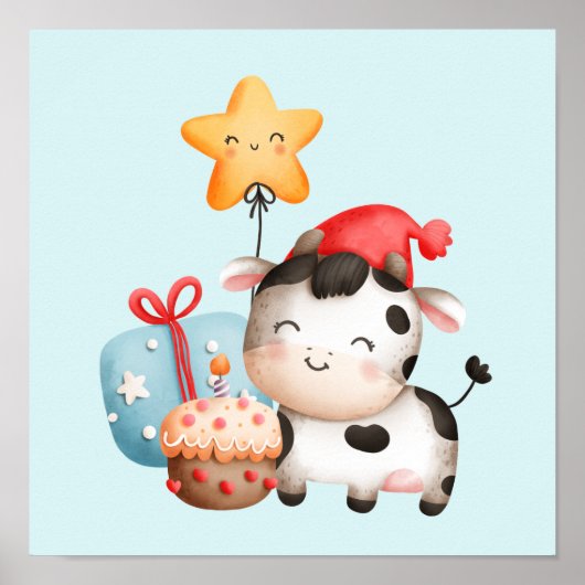 Smiling Cow Cute Adorable Birthday Poster (Vorne)