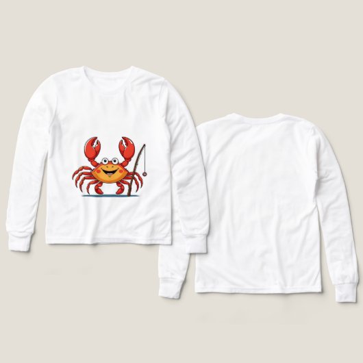 Smiling Crab Fishing – Kids’ Long Sleeve Tee (Design Vorderseite & Rückseite)