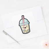 Smiling Cupcake – Cute Kawaii Illustration Quadratischer Aufkleber (Umschlag)