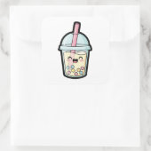 Smiling Cupcake – Cute Kawaii Illustration Quadratischer Aufkleber (Tasche)