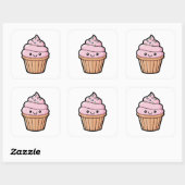 Smiling Cupcake – Cute Kawaii Illustration Quadratischer Aufkleber (Blatt)