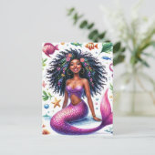 Smiling Dark-Skinned Mermaid With Pink Tail Postkarte (Stehend Vorderseite)