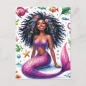 Smiling Dark-Skinned Mermaid With Pink Tail Postkarte (Vorderseite)
