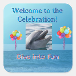 Smiling Dolphin Ocean Party Quadratischer Aufkleber