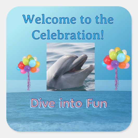 Smiling Dolphin Ocean Party Quadratischer Aufkleber (Vorderseite)