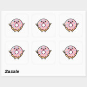 Smiling Donut – Cute Kawaii Illustration Quadratischer Aufkleber (Blatt)