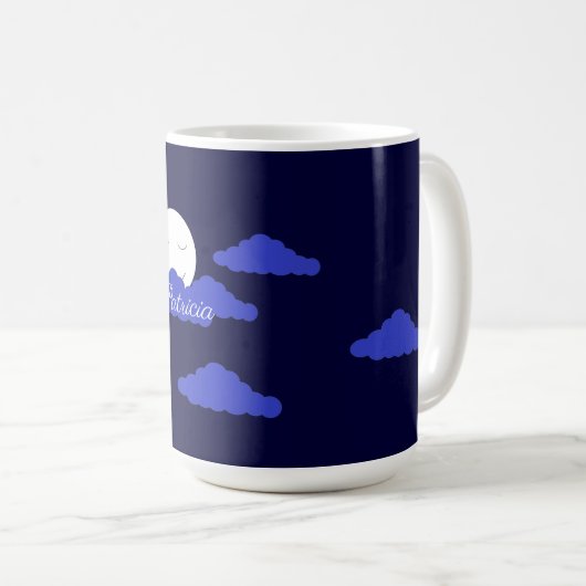 Smiling Full Moon with Clouds: Dark Blue Kaffeetasse (VorderseiteRechts)