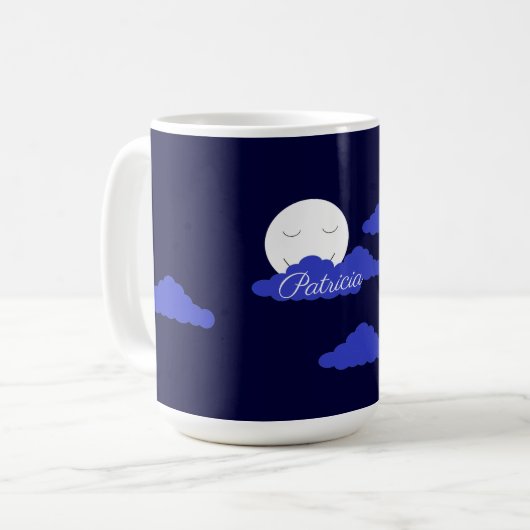 Smiling Full Moon with Clouds: Dark Blue Kaffeetasse (Vorderseite Links)