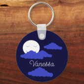Smiling Full Moon with Clouds: Dark Blue Schlüsselanhänger (Vorderseite)