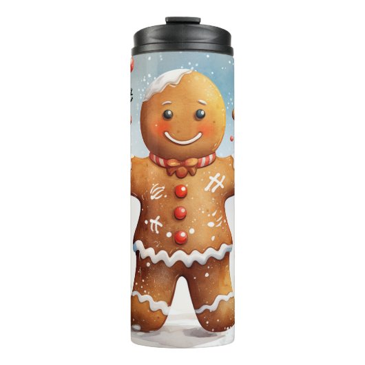 Smiling Gingerbread Winter Charm Thermosbecher (Vorderseite)
