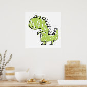 Smiling Green Dinosaur Doodle Baby kids room draw Poster (Küche)