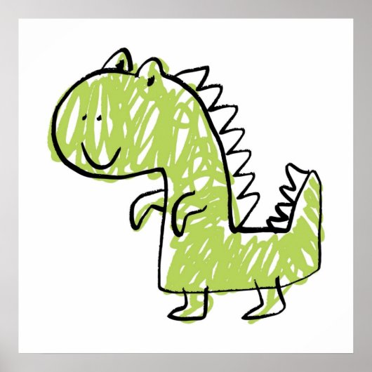 Smiling Green Dinosaur Doodle Baby kids room draw Poster (Vorne)