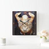 Smiling Happy Buddha Clock Quadratische Wanduhr (Zuhause)