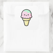 Smiling Ice Cream – Cute Kawaii Illustration Quadratischer Aufkleber (Tasche)