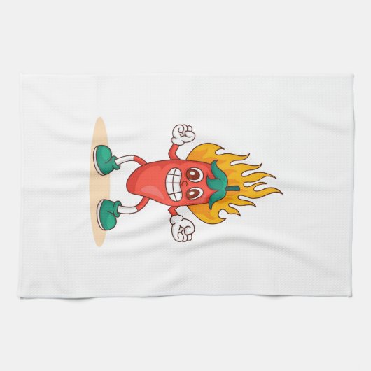 Smiling Jalapeño Cartoon Illustration Charakter Geschirrtuch (Horizontal)