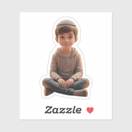 Smiling Jewish Boy – Cute Design with Kippah Aufkleber (Blatt)