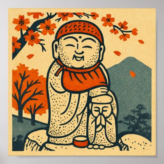 Smiling Jizo Guardian – Japanese Folk Art Poster (Vorne)