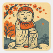 Smiling Jizo Guardian  – Japanese Folk Art  Quadratischer Aufkleber (Vorderseite)