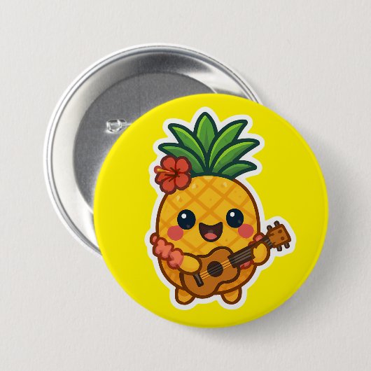 Smiling Kawaii Ananas - tropisch Button (Vorne & Hinten)