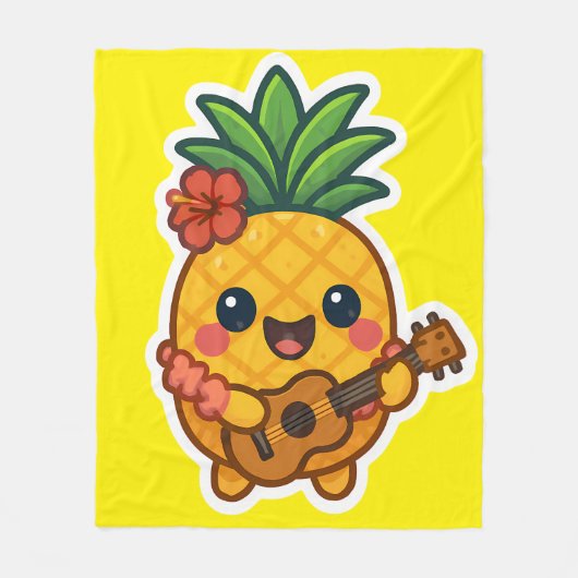Smiling Kawaii Ananas - tropisch Fleecedecke (Vorderseite)