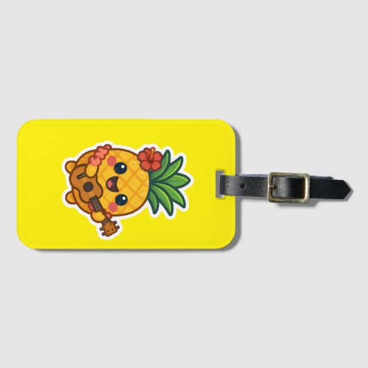 Smiling Kawaii Ananas - tropisch Gepäckanhänger (Vorderseite (Horizontal))