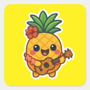 Smiling Kawaii Ananas - tropisch Quadratischer Aufkleber