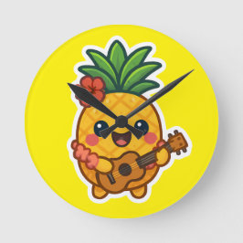 Smiling Kawaii Ananas - tropisch Runde Wanduhr