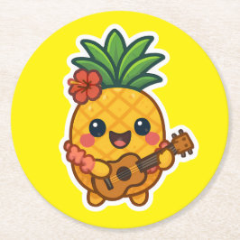 Smiling Kawaii Ananas - tropisch Runder Pappuntersetzer