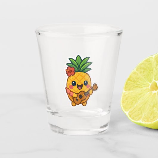 Smiling Kawaii Ananas - tropisch Schnapsglas (Vorderseite)